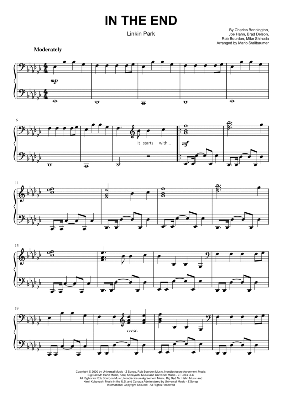 In The End Piano Solo scores gallery preview page 1