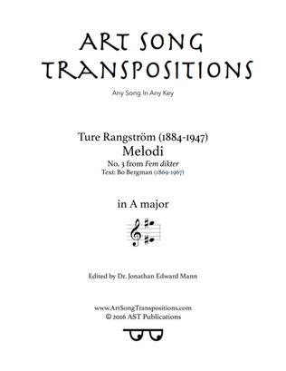 Book cover for RANGSTRÖM: Melodi (transposed to A major)