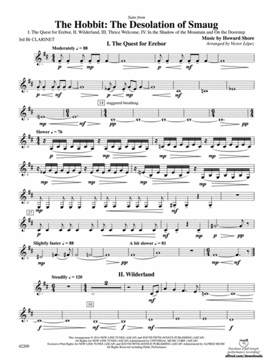The Hobbit: The Desolation of Smaug, Suite from: 3rd B-flat Clarinet
