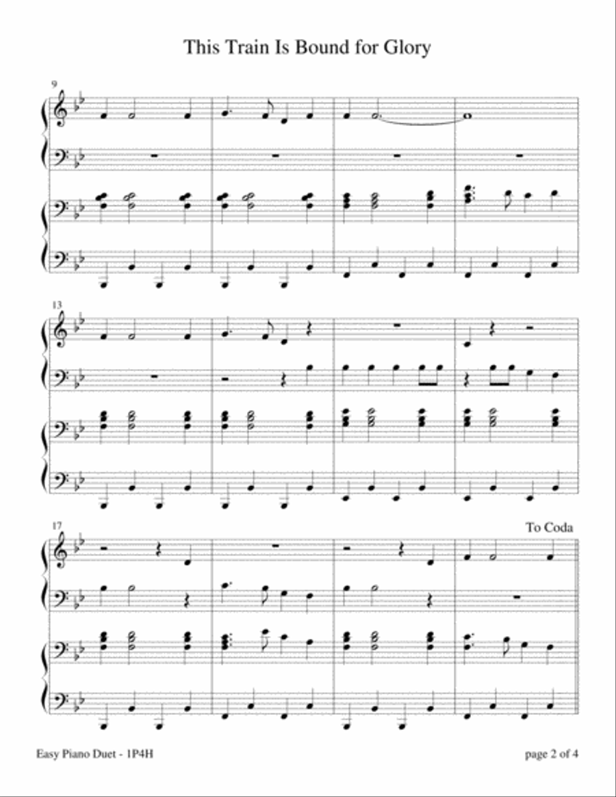 This Train Is Bound for Glory (Easy Piano Duet; 1 Piano, 4 Hands) Easy Piano scores gallery preview page 4
