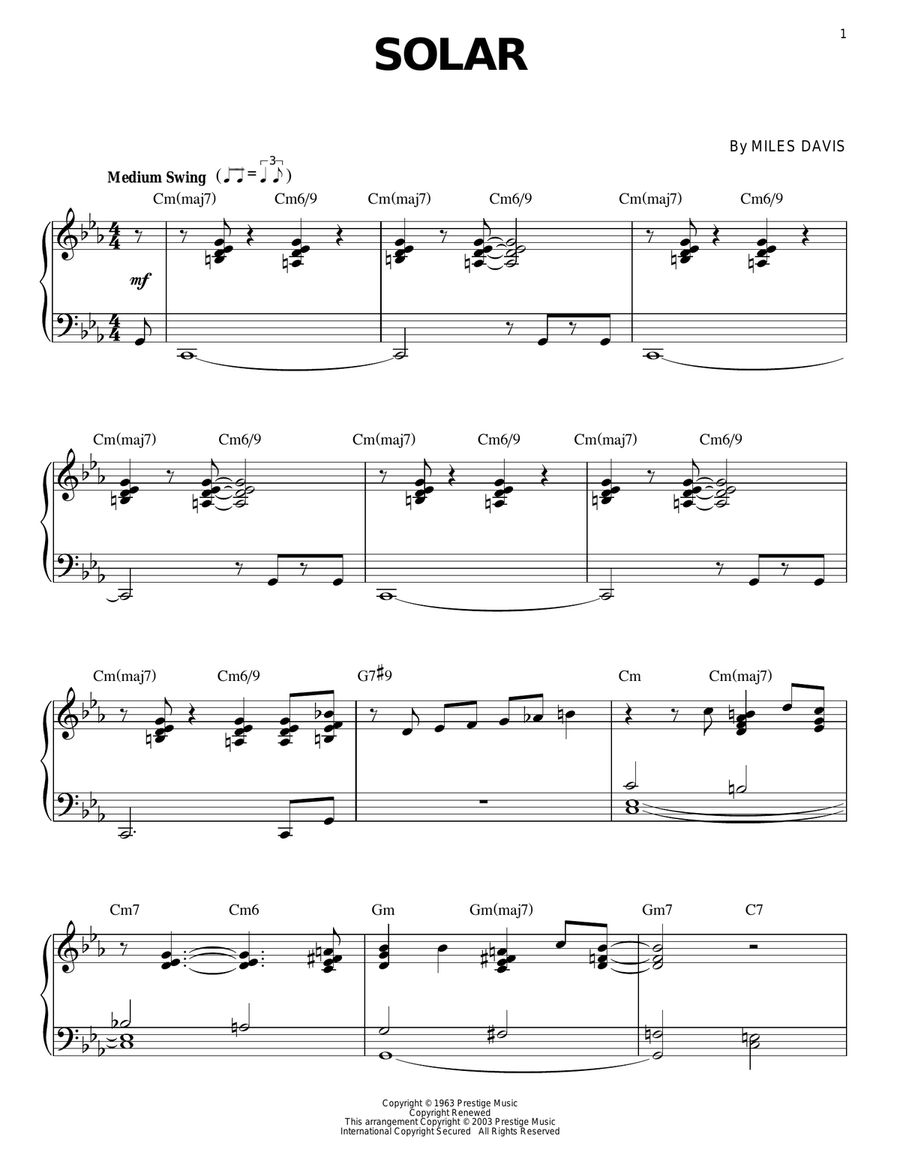 Solar Solar Piano Solo scores gallery preview page 1