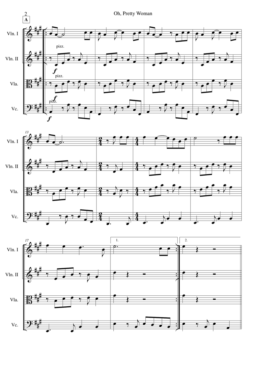 Oh, Pretty Woman String Quartet scores gallery preview page 2