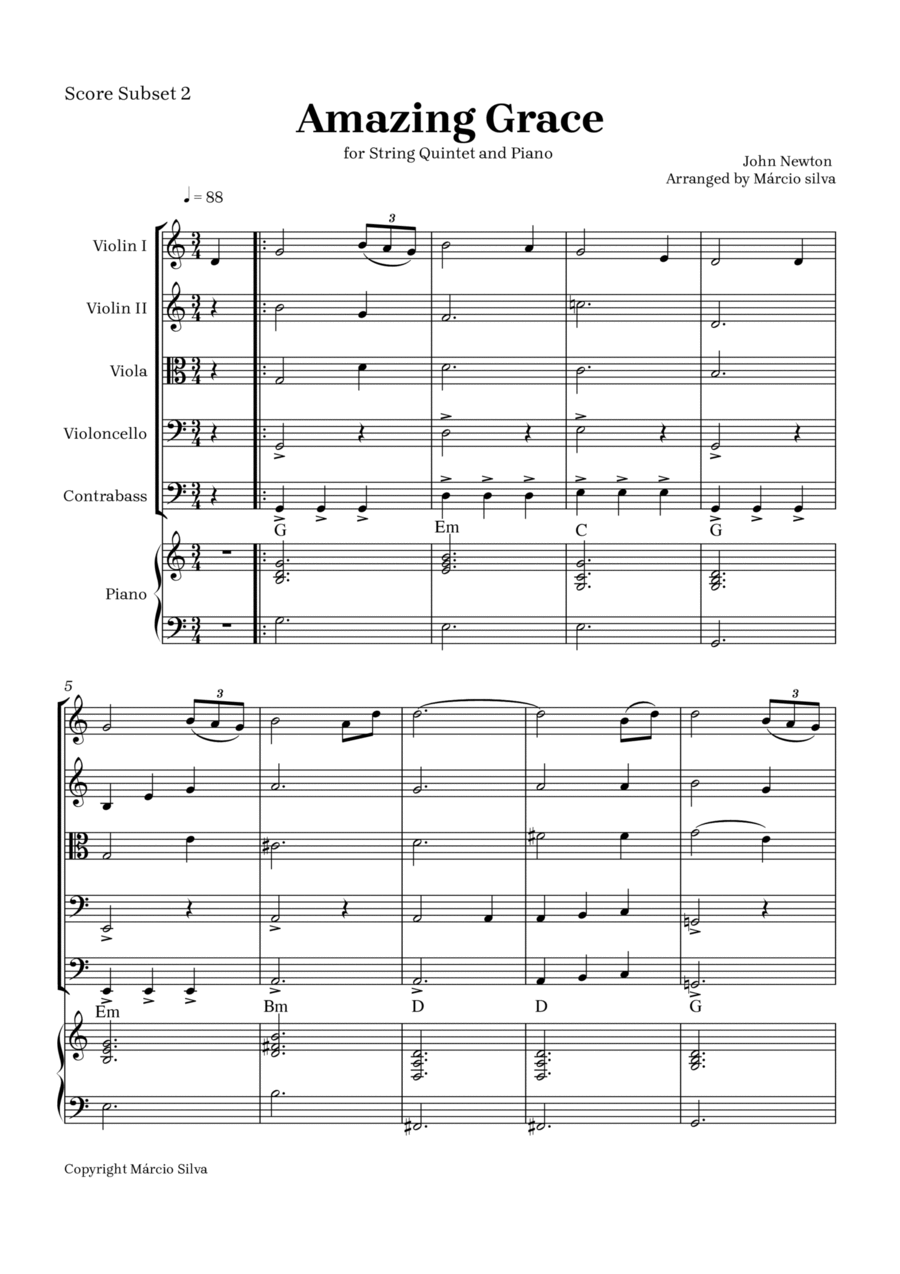 Amazing grace String Quintet scores gallery preview page 1