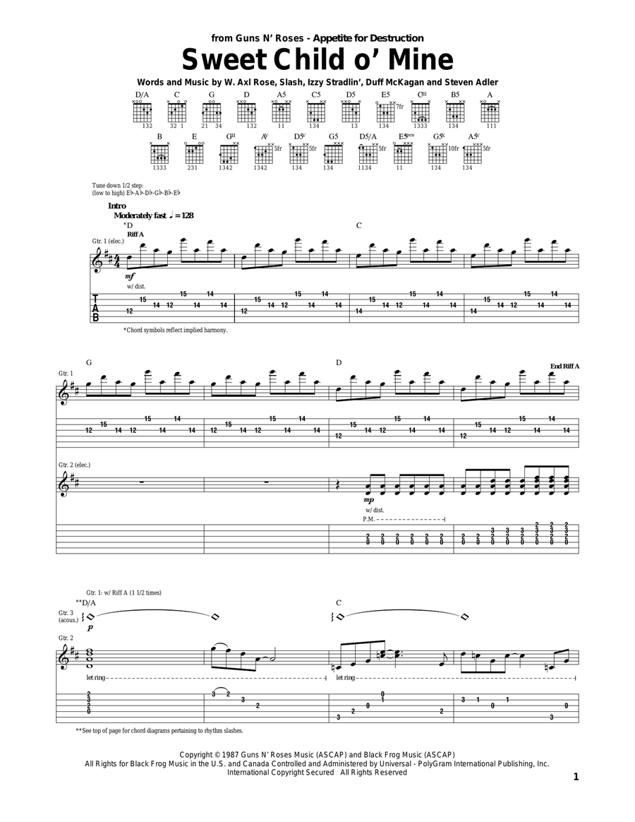 Sweet Child O' Mine Acoustic Guitar scores gallery preview page 1