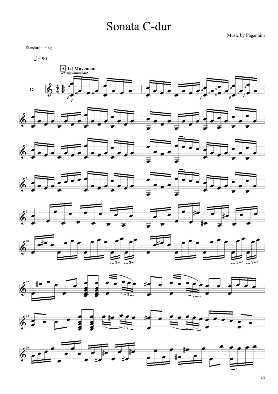Paganini - Sonata In C-dur Acoustic Guitar scores gallery preview page 1