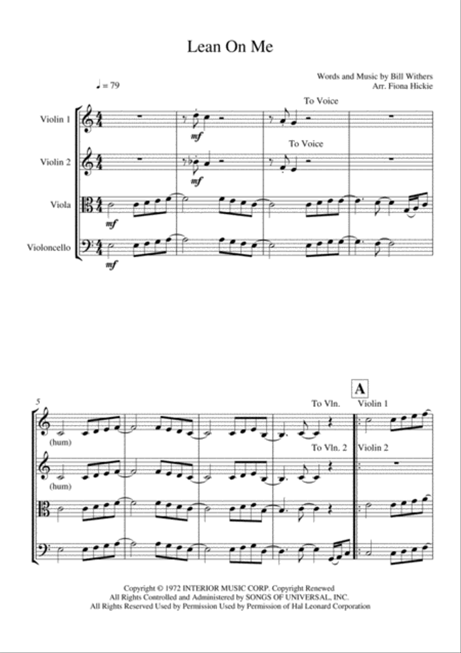 Lean On Me String Quartet scores gallery preview page 2