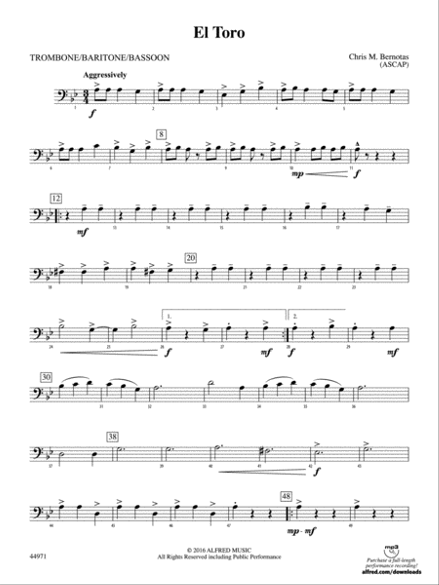 El Toro: 1st Trombone Concert Band scores gallery preview page 1