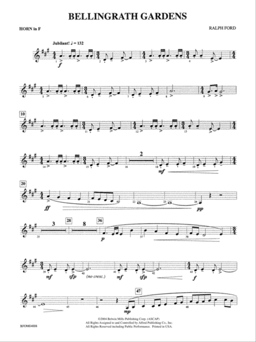 Bellingrath Gardens: 1st F Horn Full Orchestra scores gallery preview page 1