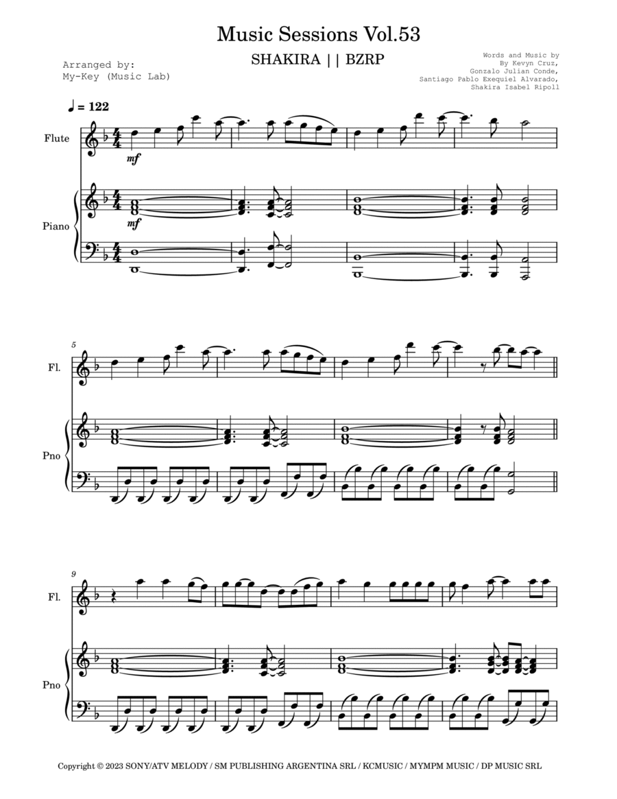 Shakira: Bzrp Music Sessions Vol. 53 Flute Solo scores gallery preview page 1