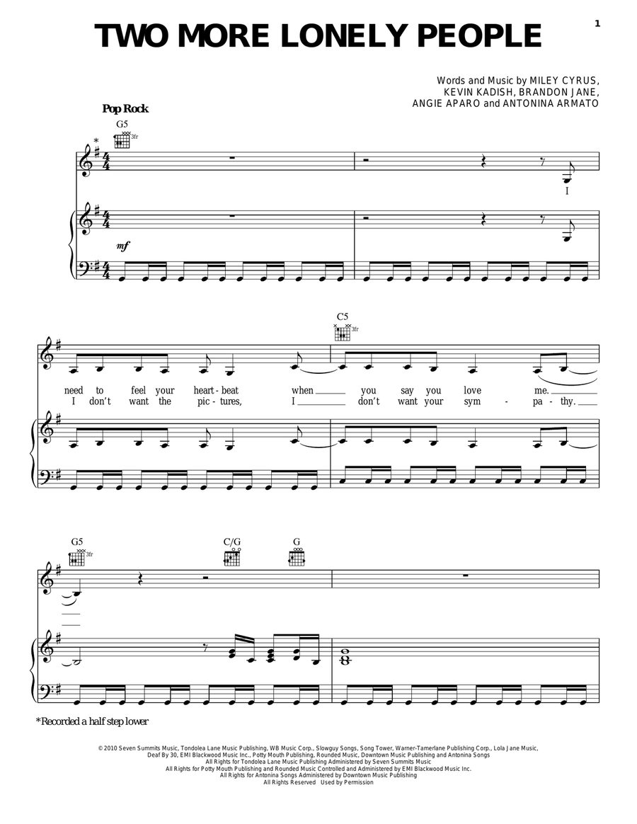 Two More Lonely People Two More Lonely People Piano, Vocal, Guitar scores gallery preview page 1