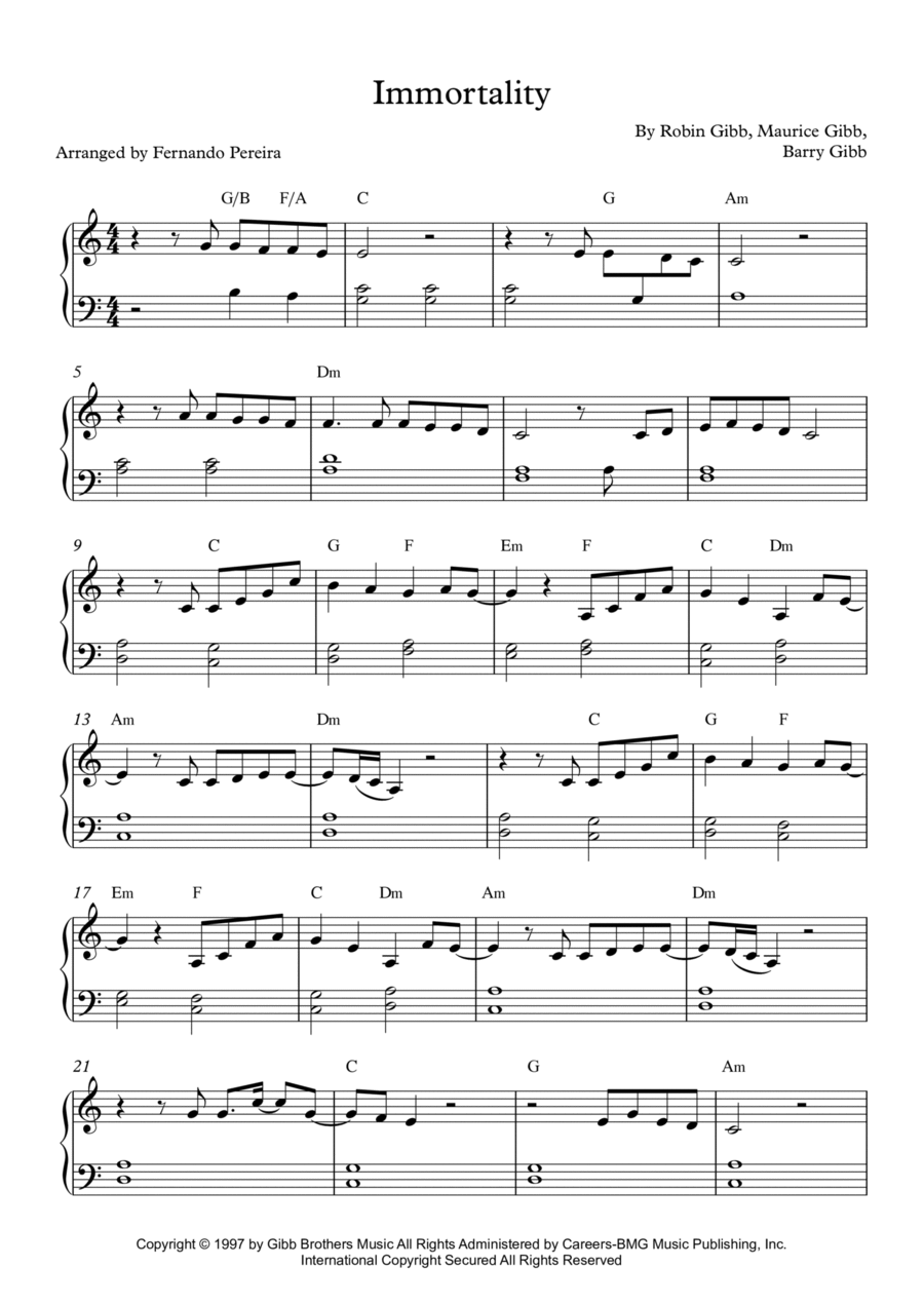 Immortality Easy Piano scores gallery preview page 1