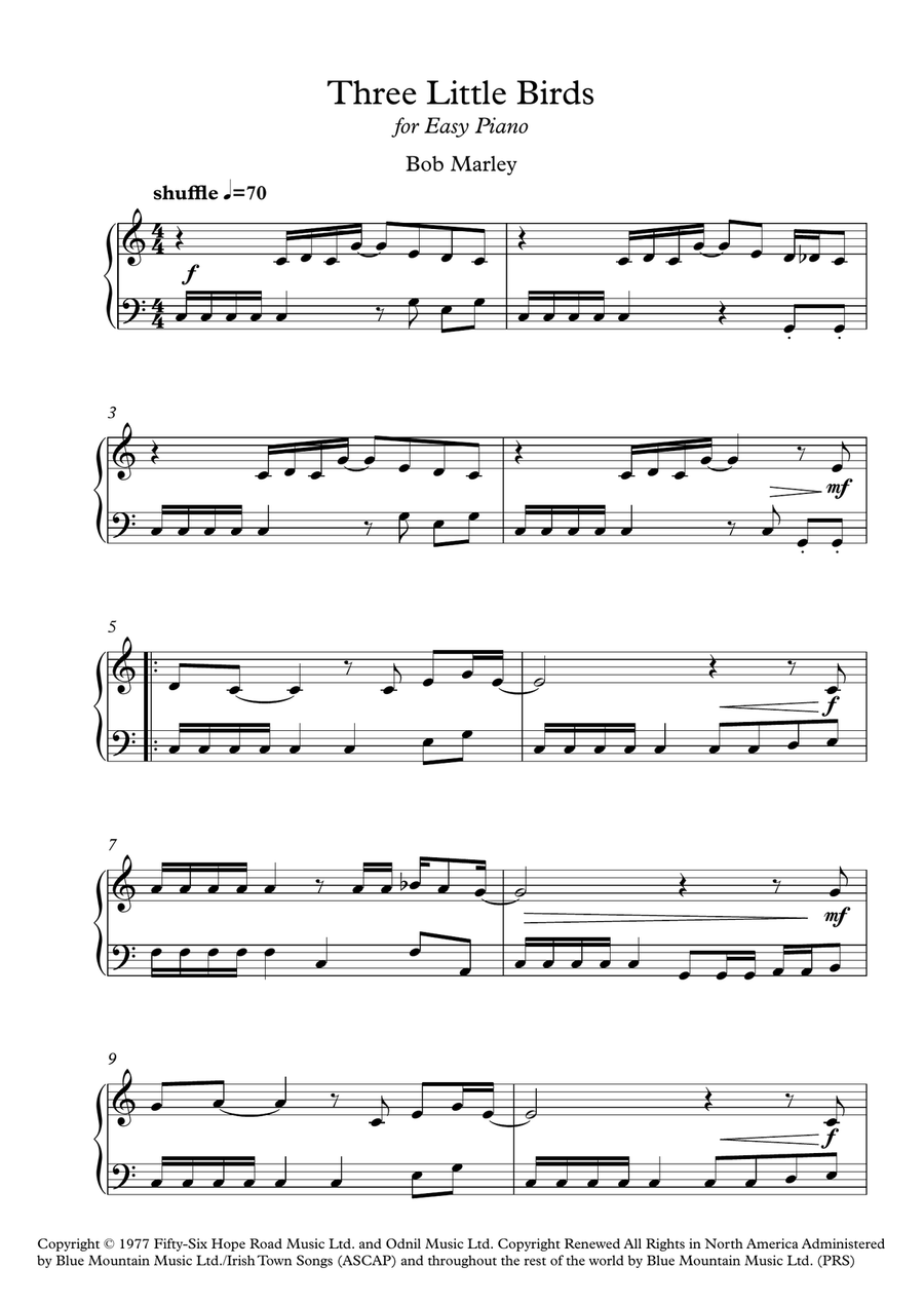 Three Little Birds Three Little Birds Easy Piano scores gallery preview page 2