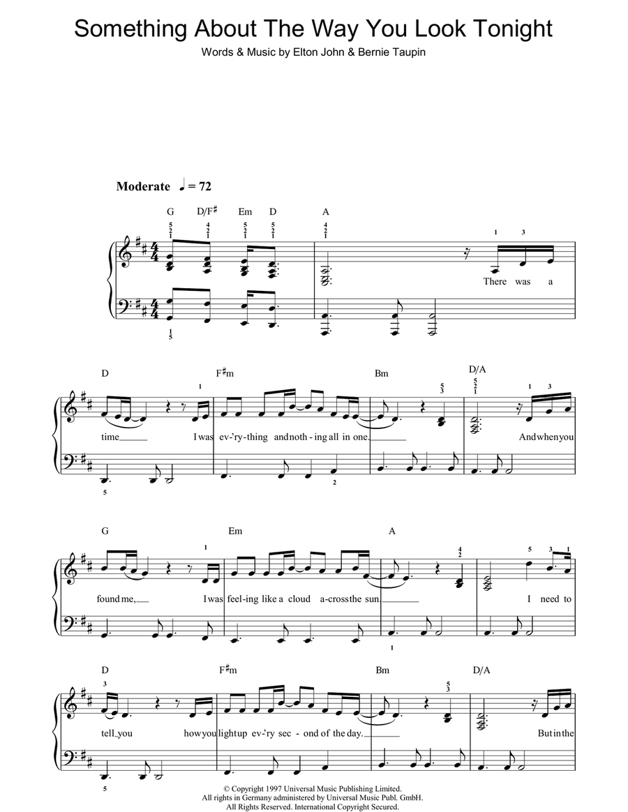 Something About The Way You Look Tonight Easy Piano scores gallery preview page 1