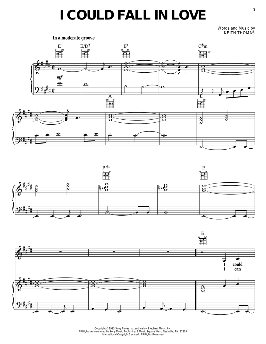 I Could Fall In Love Piano, Vocal, Guitar scores gallery preview page 1