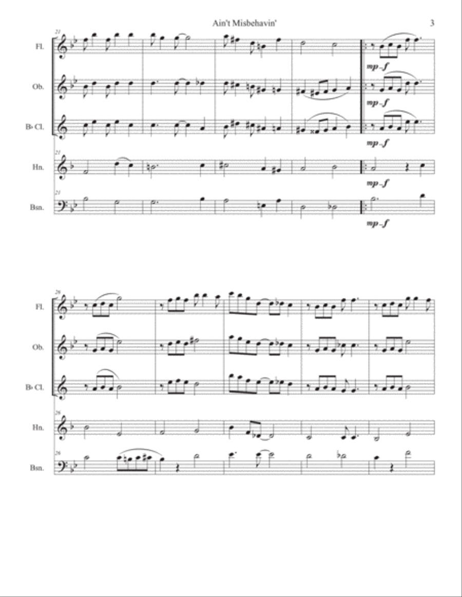 Ain't Misbehavin' Woodwind Quintet scores gallery preview page 3