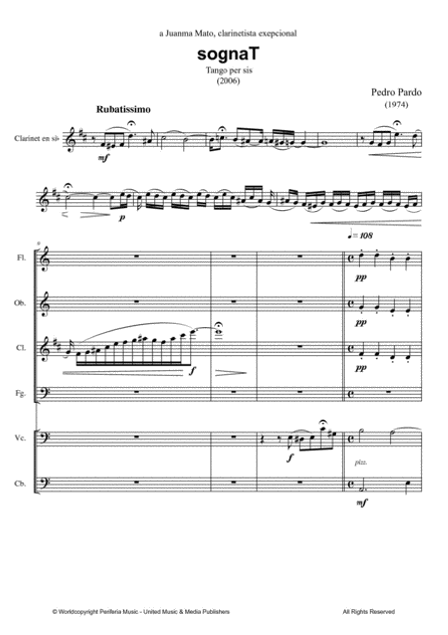 sognaT for Flute, Oboe, Clarinet, Bassoon, Cello and Bass Bassoon scores gallery preview page 2