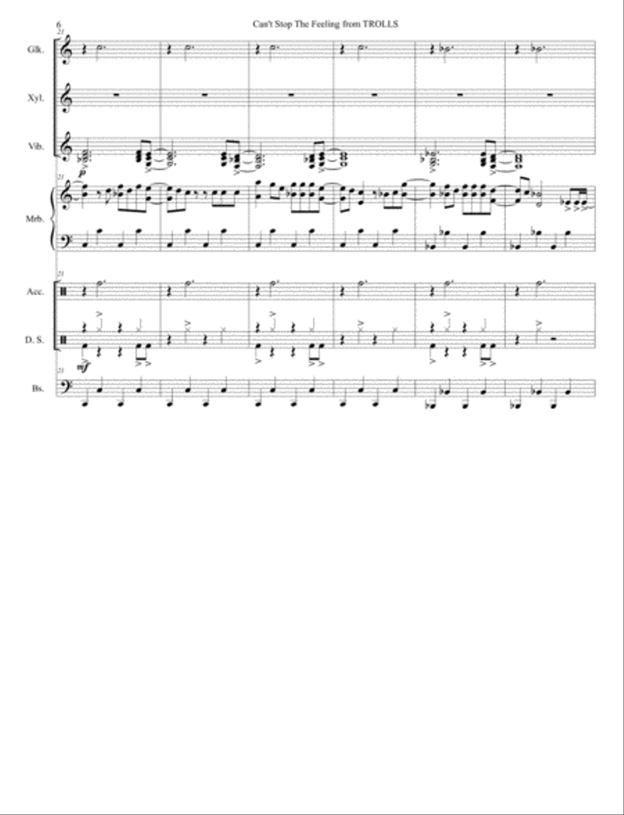 Can't Stop The Feeling from TROLLS Percussion Ensemble scores gallery preview page 6