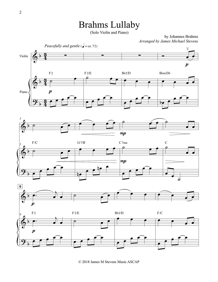 Brahms Lullaby - Violin & Piano Violin Solo scores gallery preview page 2