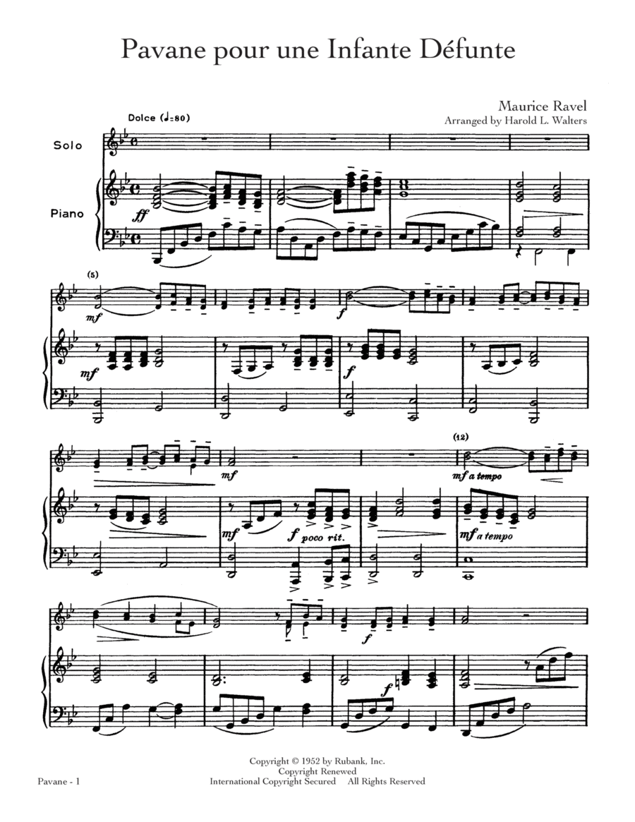 Pavane pour une Infante Defunte Flute Solo scores gallery preview page 1