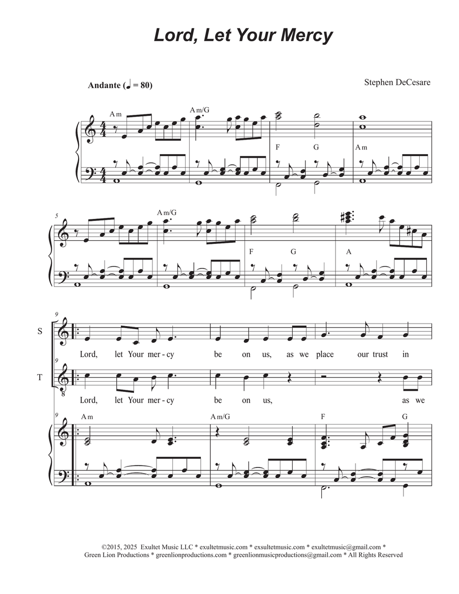 Lord, Let Your Mercy (2-part choir - (Soprano and Tenor)