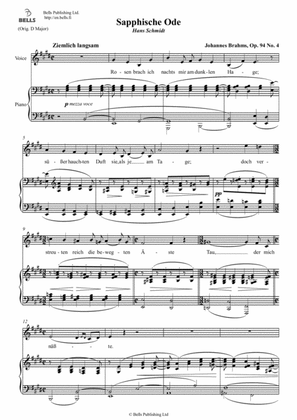 Book cover for Sapphische Ode, Op. 94 No. 4 (E Major)