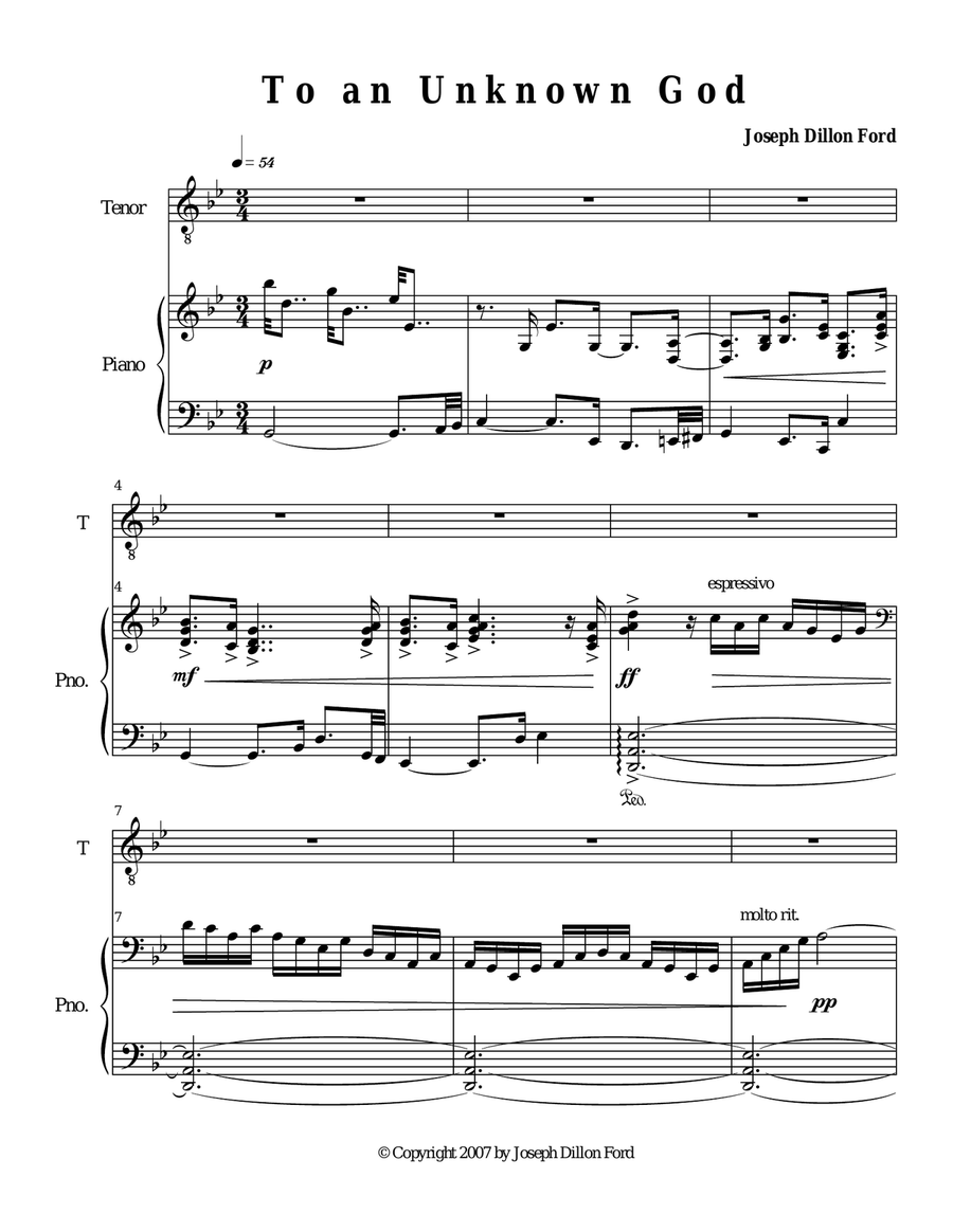 To an unknown God, from Loves Ancient and Forbidden - for tenor and piano Tenor Voice scores gallery preview page 1