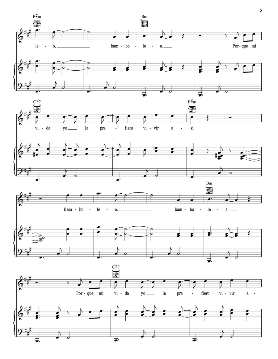 Bamboleo Piano, Vocal, Guitar scores gallery preview page 5