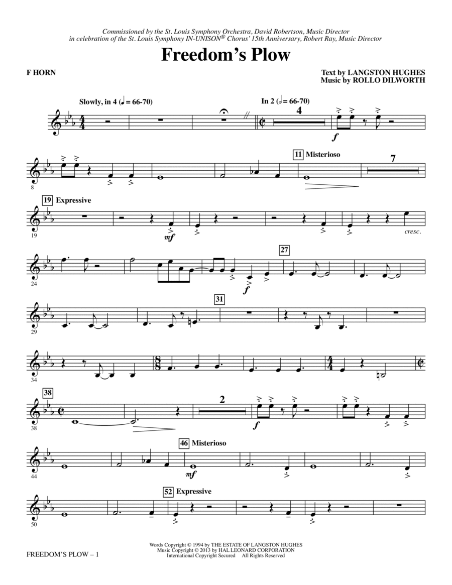 Freedom's Plow - F Horn Choir scores gallery preview page 1