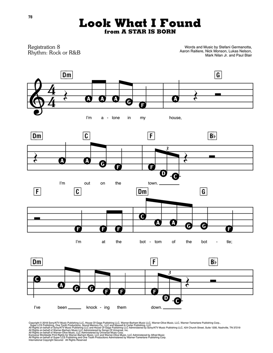 Look What I Found (from A Star Is Born) Electronic Keyboard scores gallery preview page 1