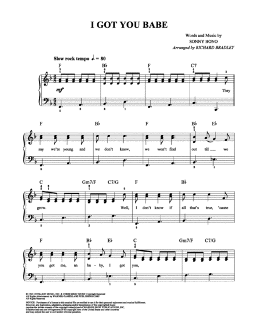 I Got You Babe Easy Piano scores gallery preview page 1