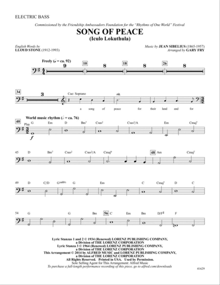 Song of Peace: Bass Song of Peace: Bass Part scores gallery preview page 1