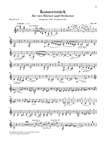 Concert Piece for Four Horns and Orchestra, Op. 86