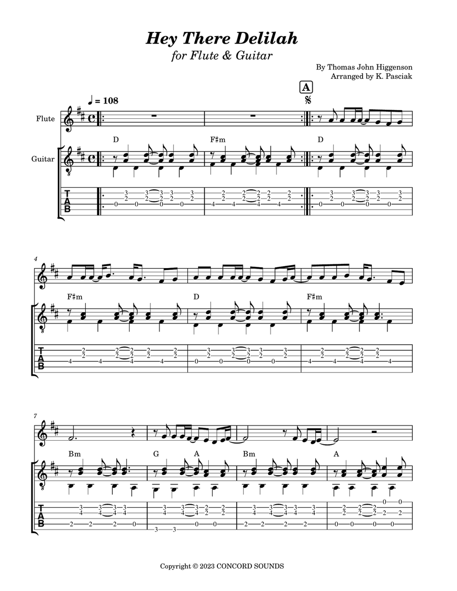 Hey There Delilah Flute scores gallery preview page 3