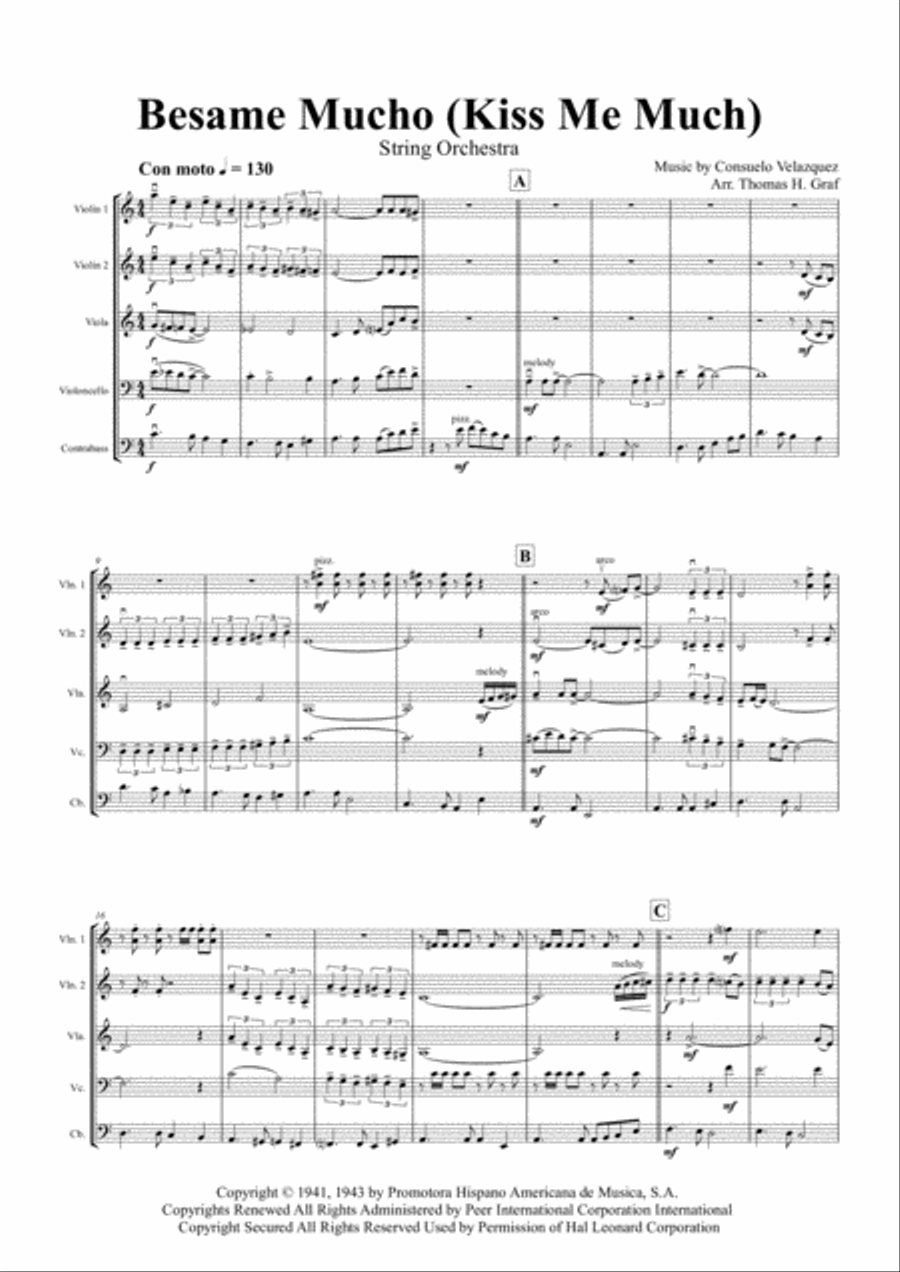 Besame Mucho (Kiss Me Much) String Orchestra scores gallery preview page 1