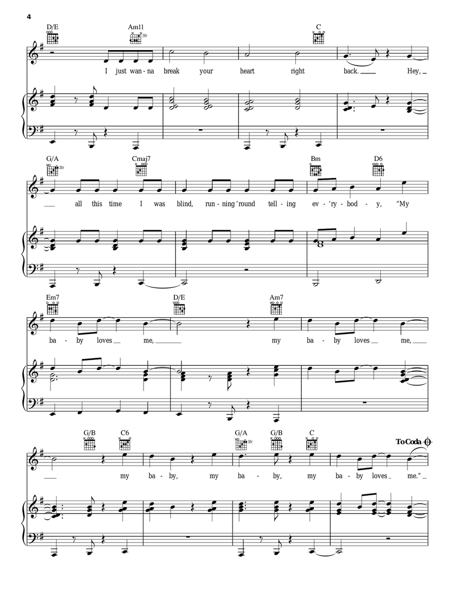 Break Your Heart Right Back Piano, Vocal, Guitar scores gallery preview page 4
