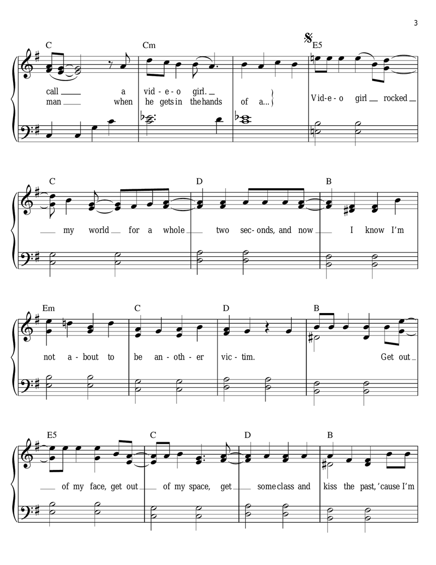 Video Girl Video Girl Easy Piano scores gallery preview page 3