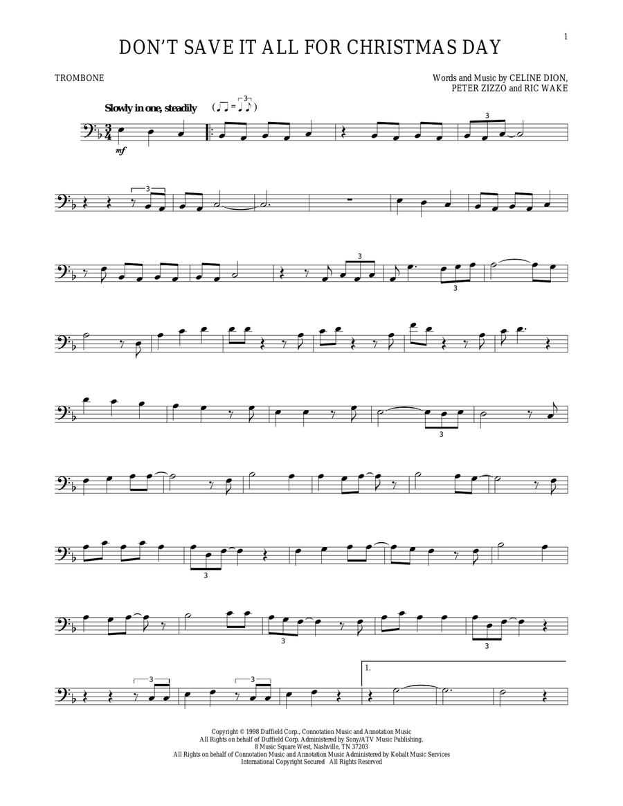 Don't Save It All For Christmas Day Trombone Solo scores gallery preview page 1