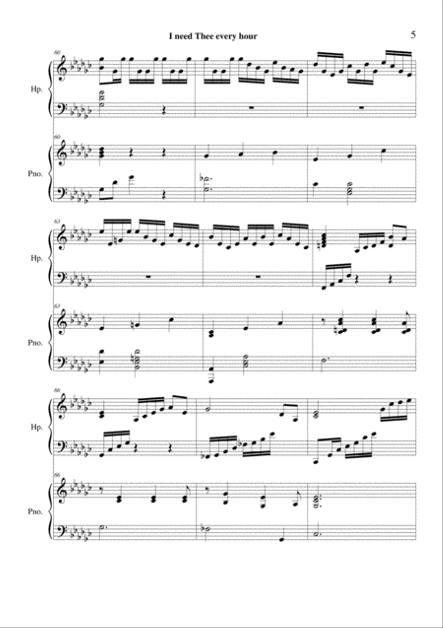 I need Thee every hour - pedal harp & piano duet Pedal Harp scores gallery preview page 5