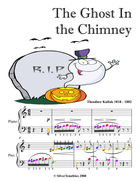 The Ghost In the Chimney Elementary Piano Sheet Music with Colored Notation