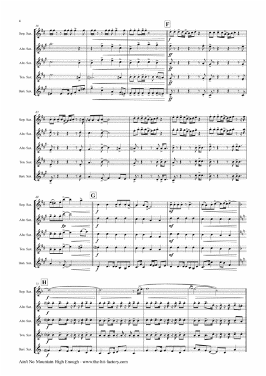 Ain't No Mountain High Enough Saxophone Quintet scores gallery preview page 4