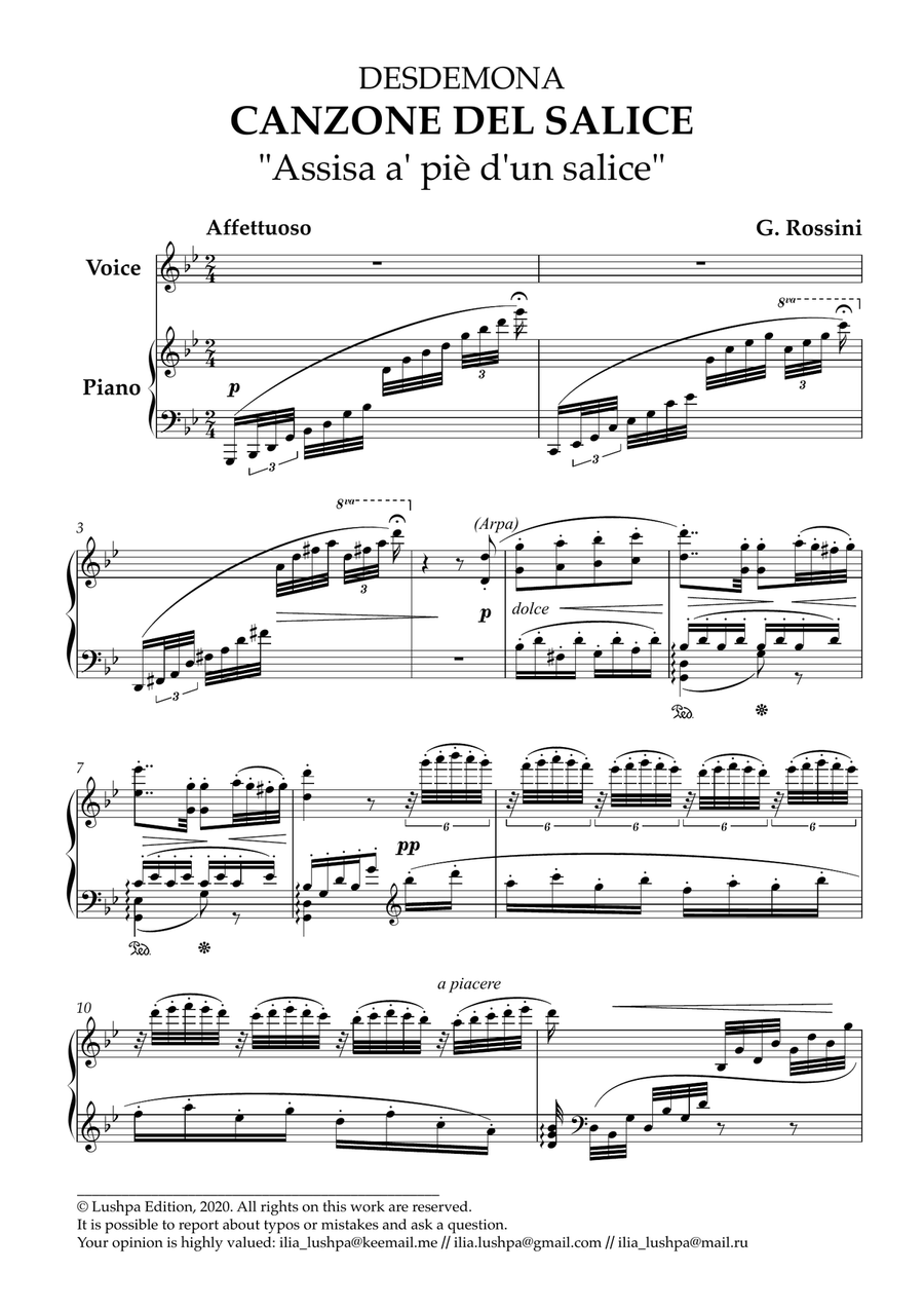 Assisa a' piè d'un salice Piano, Vocal scores gallery preview page 3