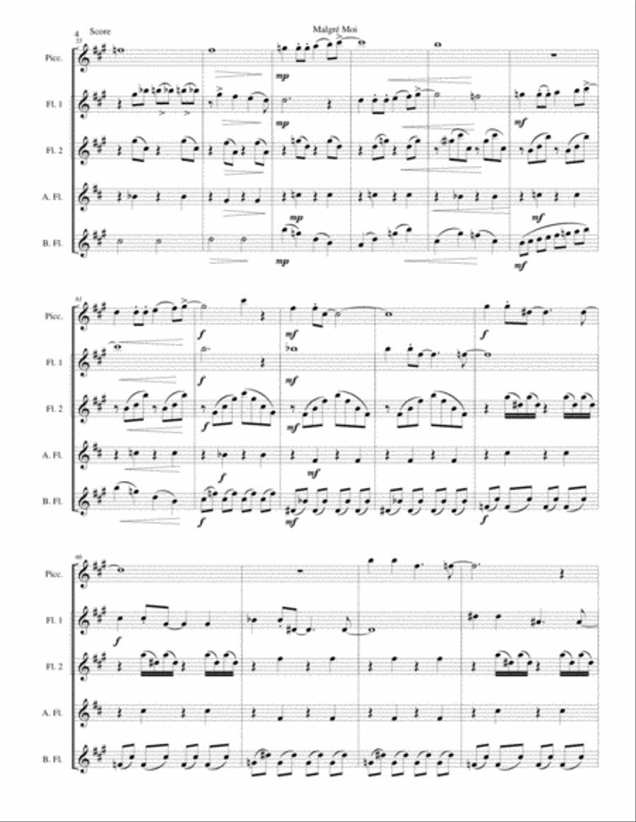 Malgré Moi for flute quintet (with piccolo) Piccolo scores gallery preview page 4