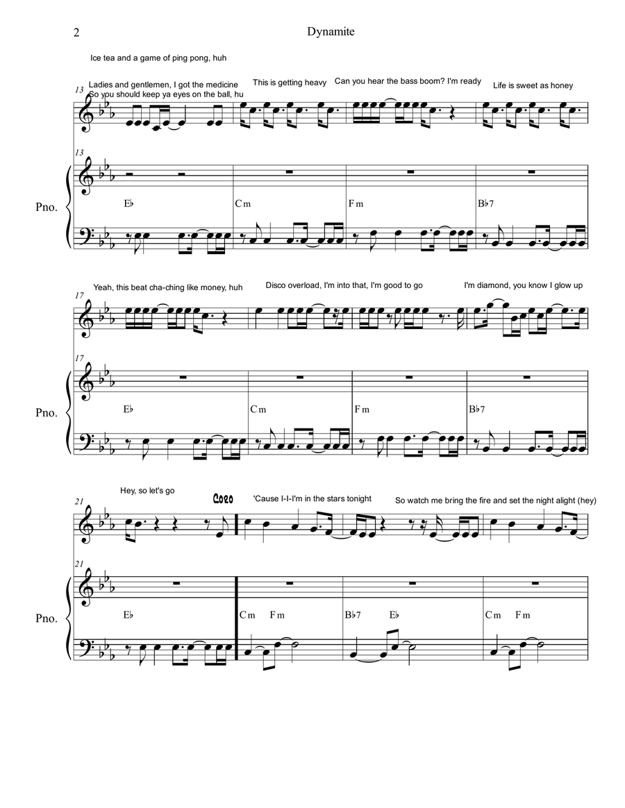 Dynamite Dynamite Piano, Vocal scores gallery preview page 2
