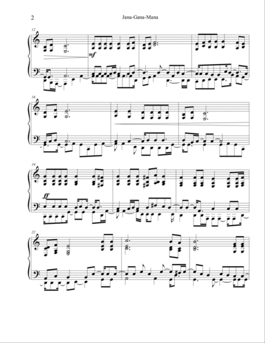 Jana Gana Mana (National Anthem Of India) Piano Solo scores gallery preview page 2