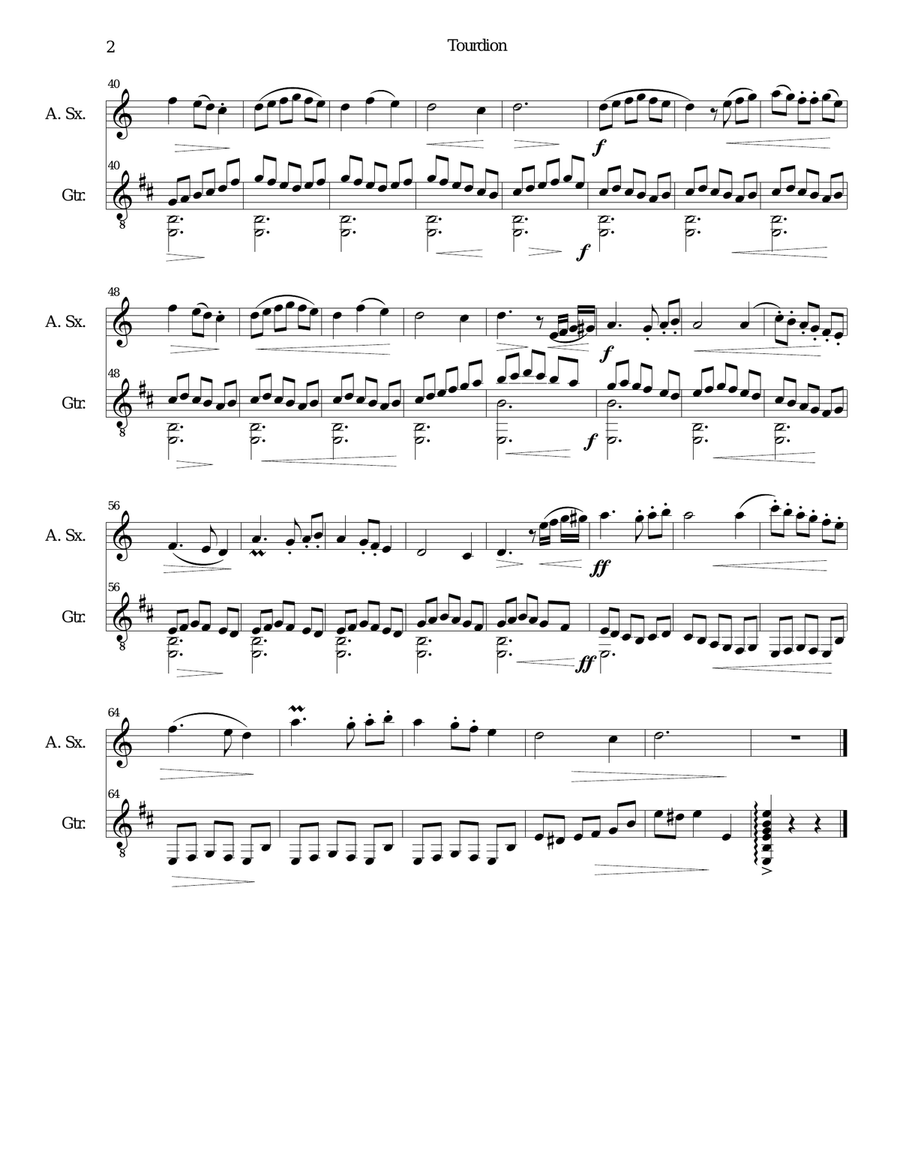Tourdion (Quand je bois du vin clairet) for alto saxophone and guitar (capo on fret 1) Alto Saxophone scores gallery preview page 2