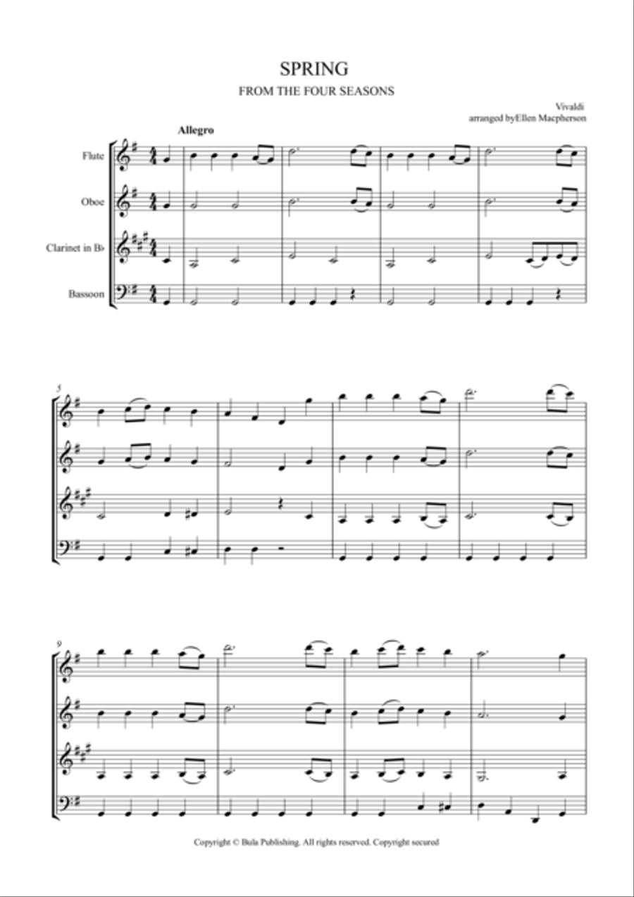 SPRING - FROM THE FOUR SEASONS - EASY WIND QUARTET MUSIC - SCORE Small Ensemble scores gallery preview page 1