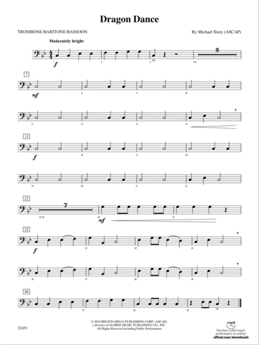 Dragon Dance: 1st Trombone Concert Band scores gallery preview page 1