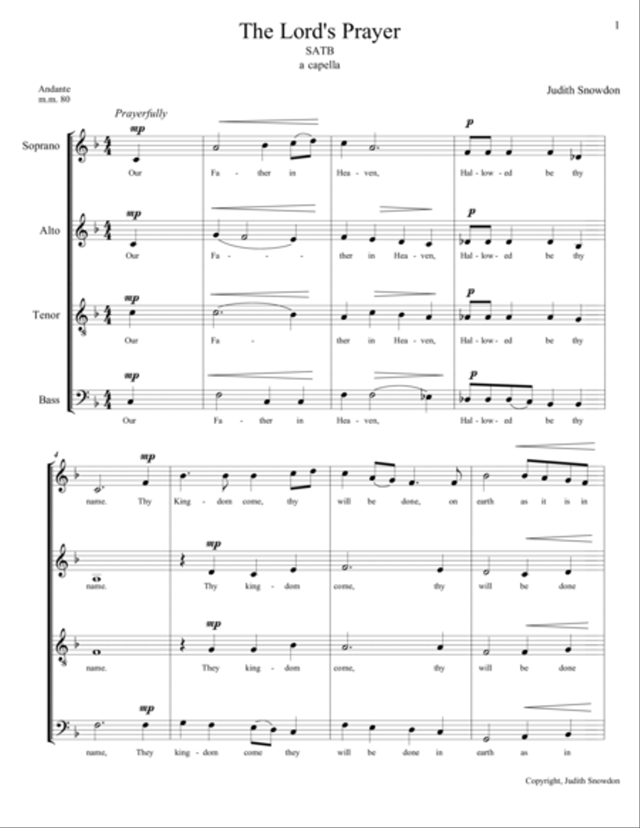 The Lord's Prayer, a cappella 4-Part scores gallery preview page 1