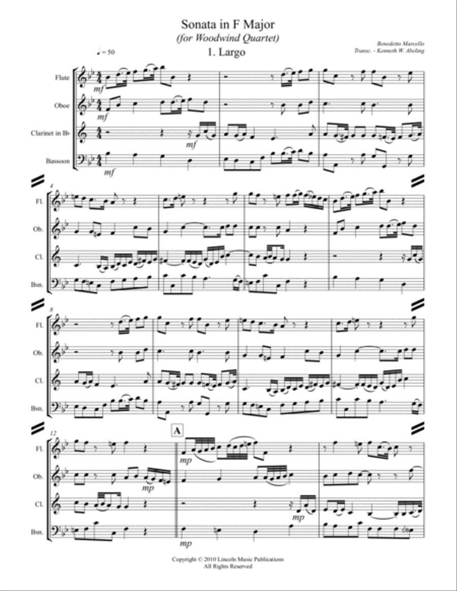 Marcello - Sonata in F Major (for Woodwind Quartet) Woodwind Quartet scores gallery preview page 2