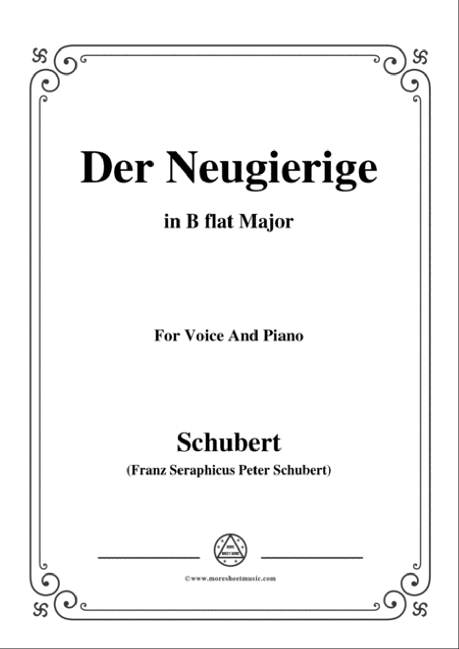 Schubert-Der Neugierige,from 'Die Schöne Müllerin',Op.25 No.6,in B flat Major,for Voice&Piano Voice scores gallery preview page 1